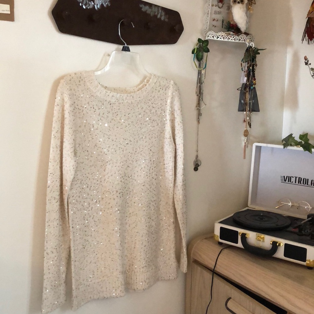 sparkle sequin cream knit sweater